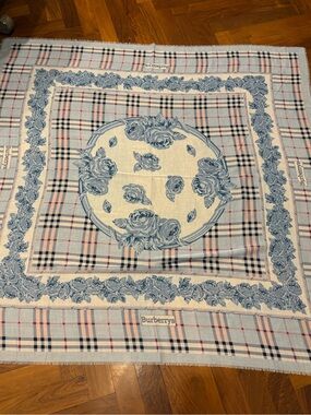 Burberry Cream Scarf with Blue and Pink Plaid